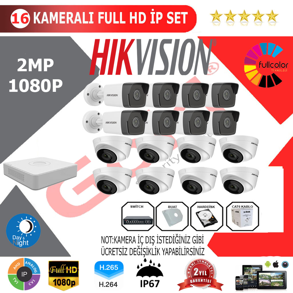 Hikvision 16'li Kurulum Dahil