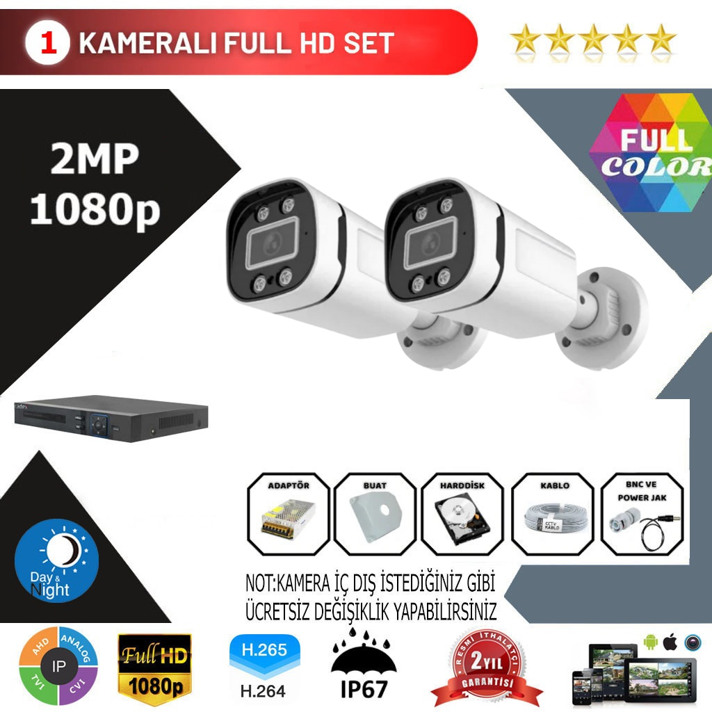 2 Kameralı 2MP Kurulum Dahil