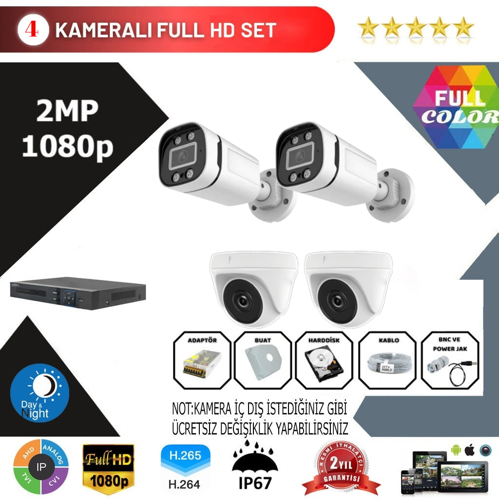 4 Kameralı 2MP Kurulum Dahil