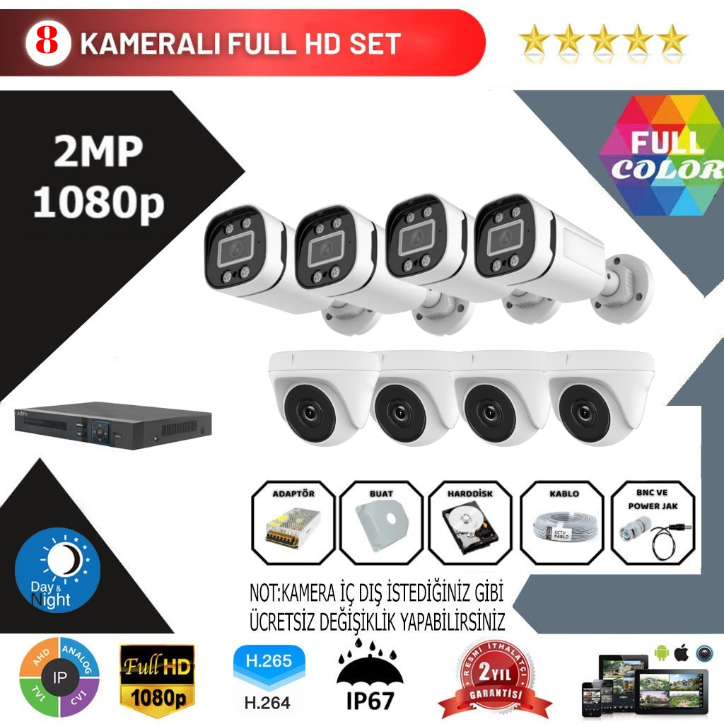 8 Kameralı 2MP Kurulum Dahil