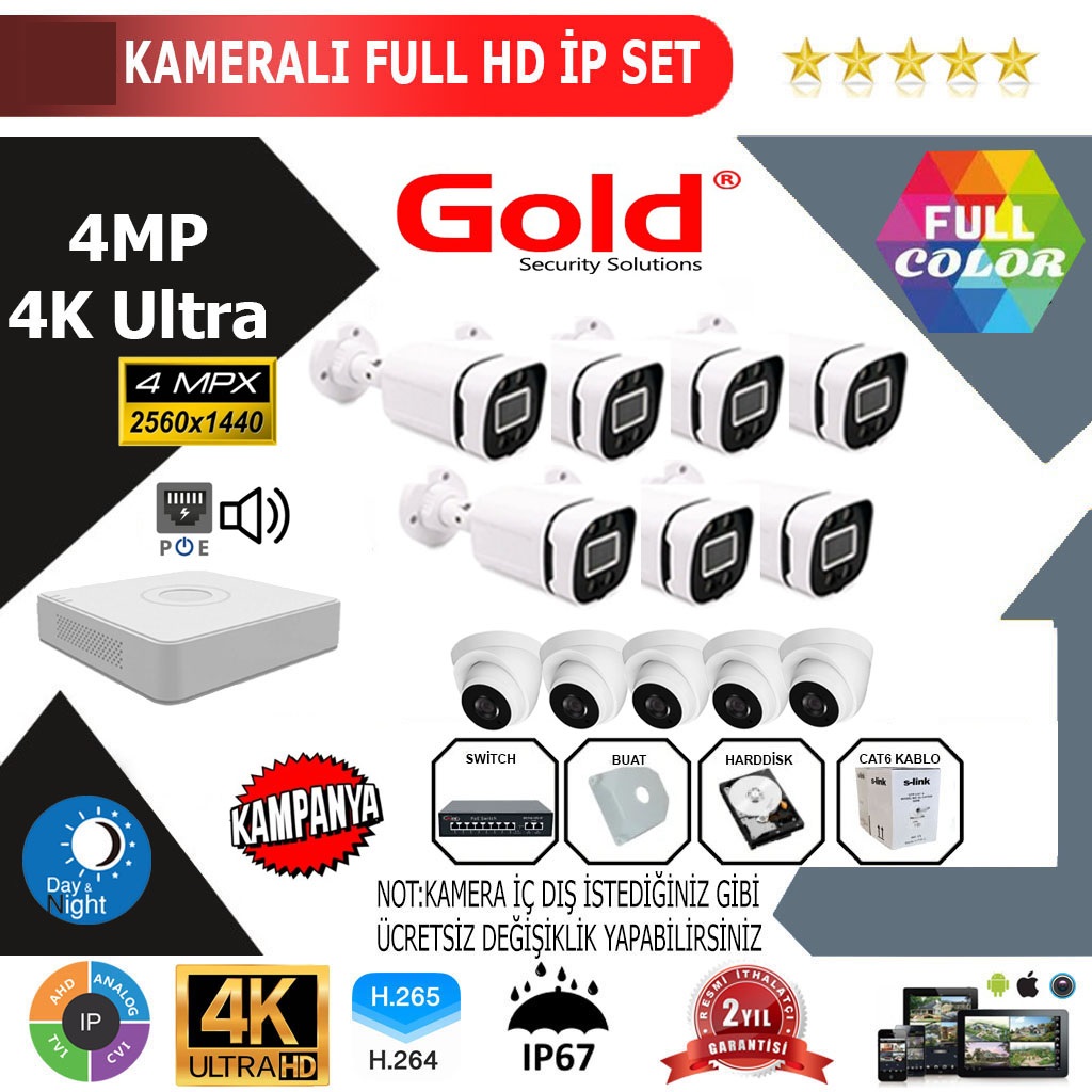 8 İp-Kamera 4MP Kurulum Dahil