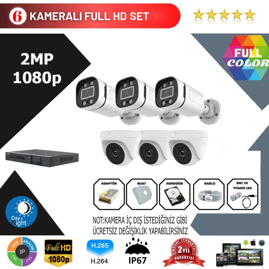 6 Kameralı 2MP Kurulum Dahil
