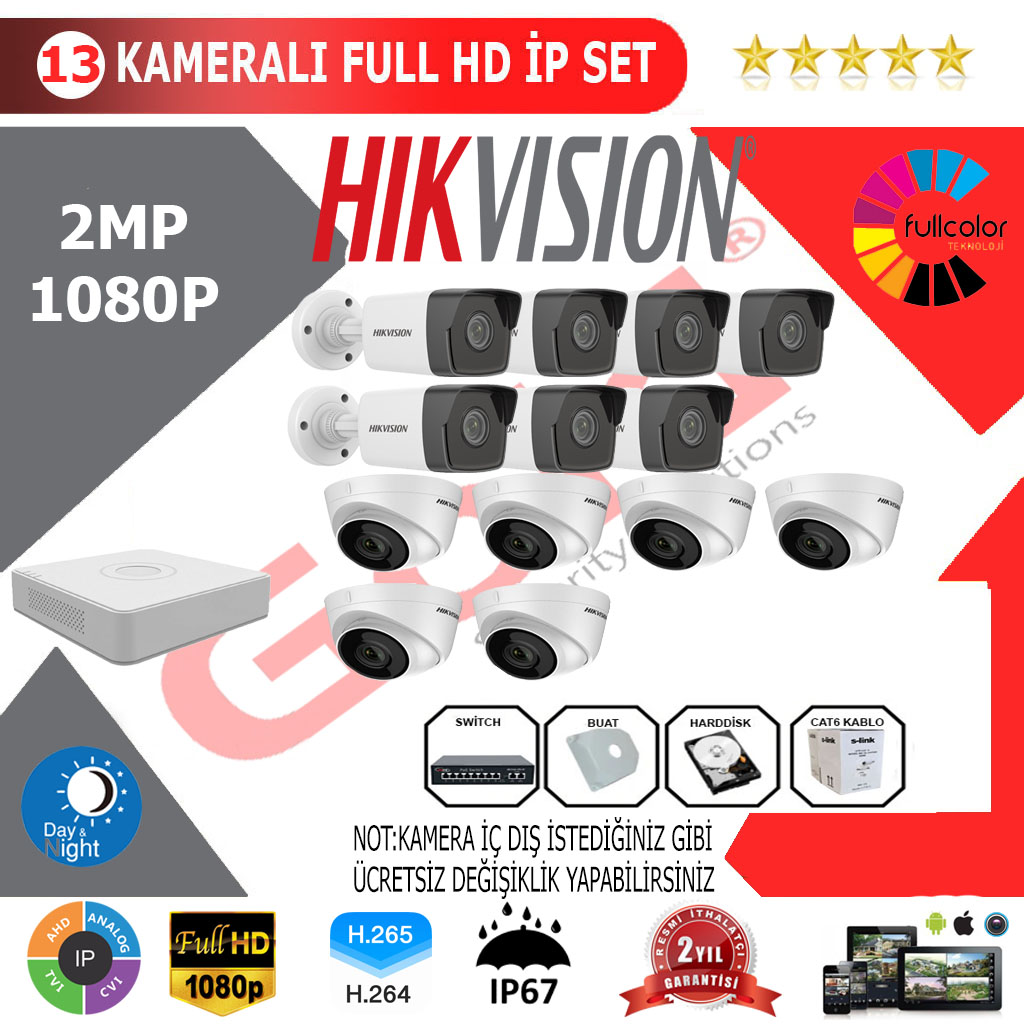 Hikvision 13'lu Kurulum Dahil