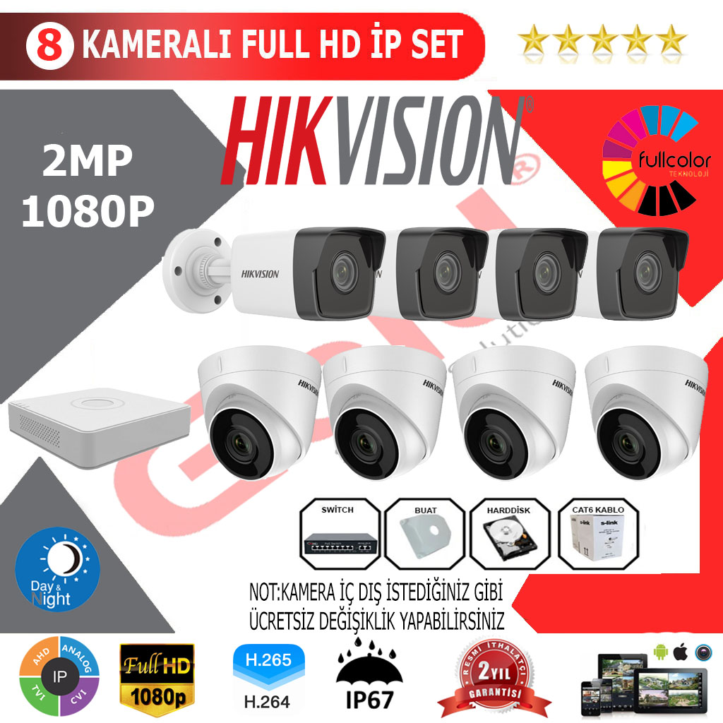 Hik  8 li İP Kamera Montajlı